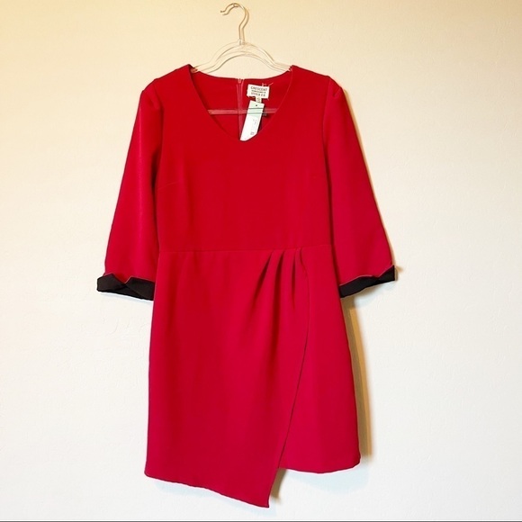 Crescent for Stitch Fix Women's Crepe Mildred Dress Red Faux Wrap Lg Petite NWT - Picture 1 of 6